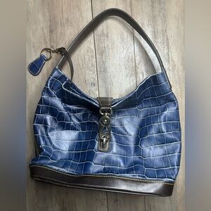 DOONEY & BOURKE Blue Crocodile Embossed Logo Lock Shoulder Bag Sac